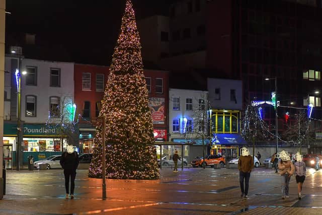 One of the large Christmas trees erected at Waterloo Place over the festive season. (File picture) Photo:George Sweeney