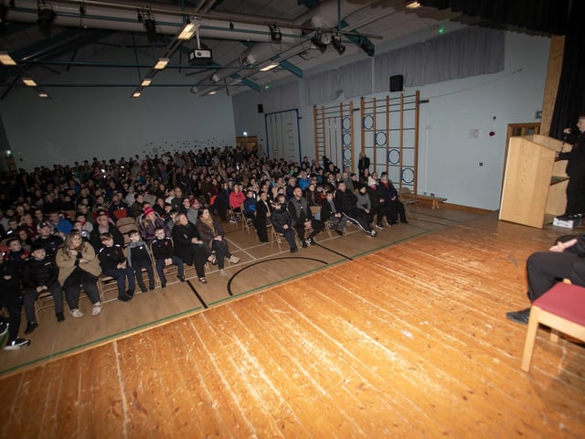 St. Jospeh's Boys School Year 8 student Darragh Deanes addressing the attendance at Open Night on Thursday last.