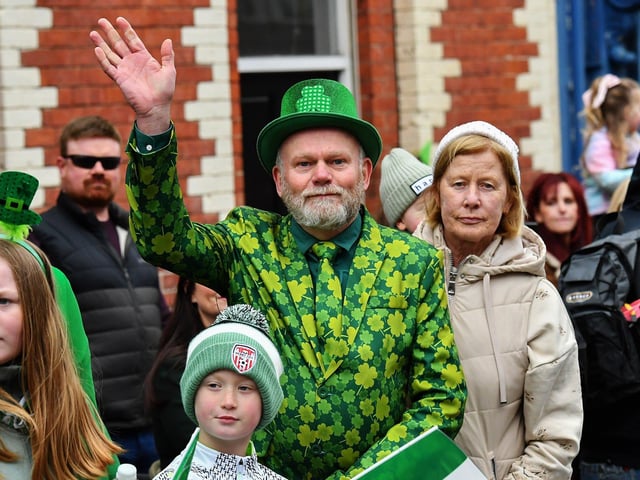 Revellers at the St Patrick’s Day parade, in Derry, on Monday afternoon. Photo: George Sweeney