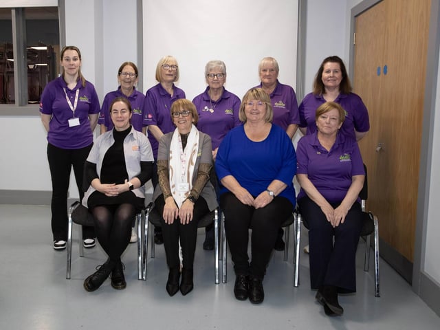 DEEDS TEAM. . . . .Staff and volunteers of the DEEDS Project pictured at Thursday's event in Shantallow Community Centre. Front Row L-R Eilish Brown, SineadDevine, Jane Levy and Pauline Heavern. Back from left to right, Kathleen McNaught, Ann Lynch, Ann Duddy, Liz McGilloway, Maureen Hamilton and Wendy McLaughlin. (Photos: Jim McCafferty Photography)