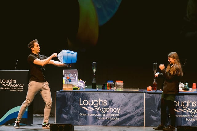 Mark the Science Guy entertaining the crowd with a volunteer