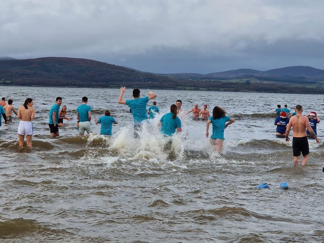Christmas Day dippers at the annual swim at Ludden beach, Buncrana, County Donegal.