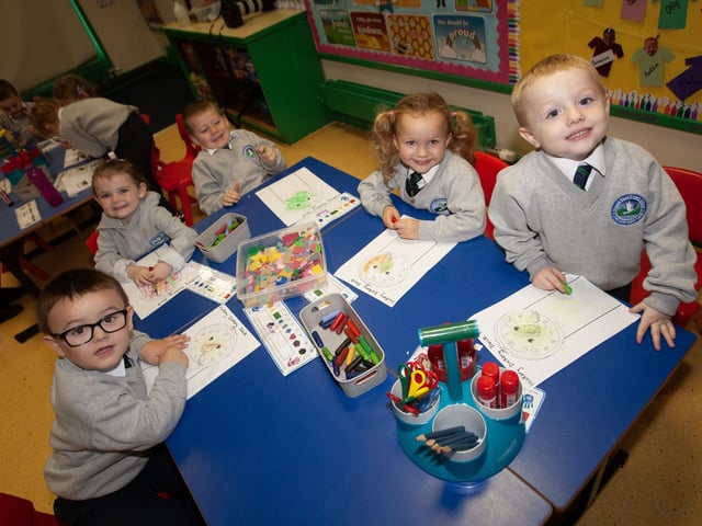 Primary 1 pupils in Mrs. Catherine Hegarty's class hard at work on Thursday. (Photos: Jim McCafferty Photography)