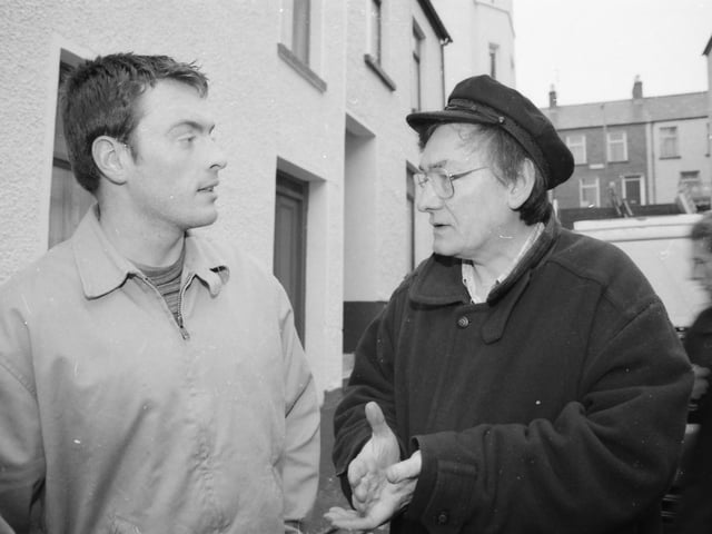 Toby Stevens (left) and Denis Bradley pictured on the set of 'Sunset Heights'.