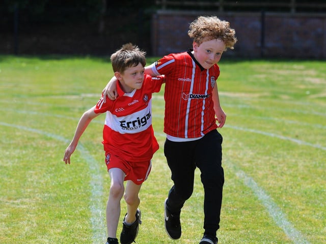 Pupils take part in a race during the Holy Child Primary School sports day held on Monday last. Photo: George Sweeney. DER2325GS – 013