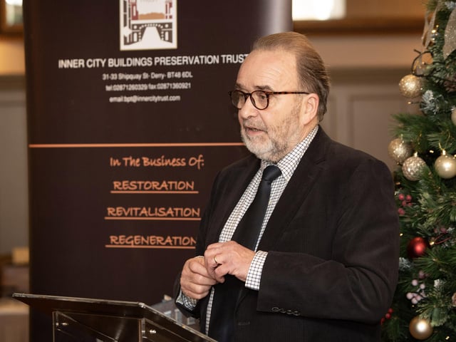 Inner City Trust director John Meenan addressing the attendance at Thursday's event.