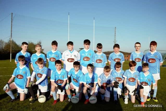 The history making Culmore Under 13 team who defeated St. Michael's in the club's first competitive fixture. Back row, from left, Louis Cooper, Matthew  McDermott, John Joe McErlean, Aaron Coyle, Dylan Morrin, Blaine McCloskey, Jamie Long, Ryan Feeney and Declan McGeoghan. Front row, from left, Callum Breen, Lochlainn Doherty, Oisin Beckett, Sean Sweeney, Joseph Doherty, Aaron Quinn, Fionn Duignan Caol McDaid and Ronan McLoone. (Photo: Gerry O'Donnell)