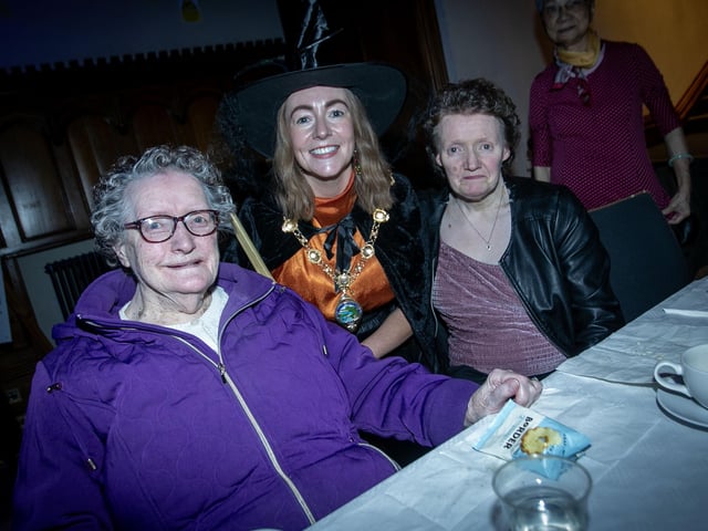The Mayor, Grace Ui Niallais pictured with some of her guests during Monday's Halloween Tea Dance in the Guildhall. (Photos: Jim McCafferty Photography)