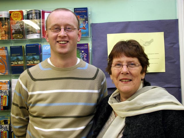 Carmel wishes John all the best at his last day at Ballymagroarty Youth Club 0016JML : Parties and celebrations March 2006: John Leonard.