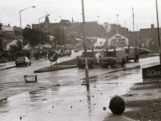 Scenes from the Bogside during rioting on August 12.