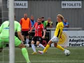 Derry City’s Paul McMullan crosses the ball into the KuPs’ penalty area.  Photo: George Sweeney. DER2330GS -