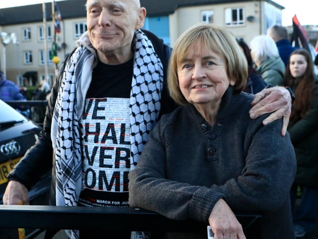 Veteran Civil Rights campaigners Eamon McCann and Bernadette McAliskey at the "Unfinished Business March for Justice" marking the 54th anniversary of Bloody Sunday. (Photo - Tom Heaney, nwpresspics)