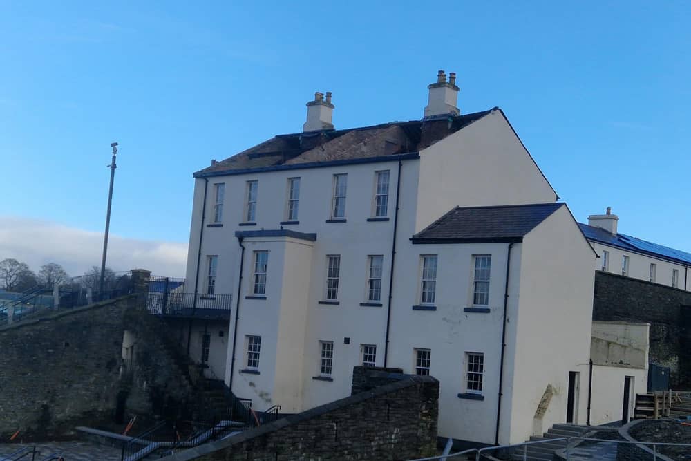 Damage was caused to the former 'Barrack Masters House' at Ebrington Square when Storm Éowyn blew the roof off the building on Friday.
