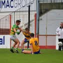 Glenullin ‘s Fearghal Close scores a first half goal against Limavady during the IFC game in Celtic Park on Sunday afternoon. Photo: George Sweeney