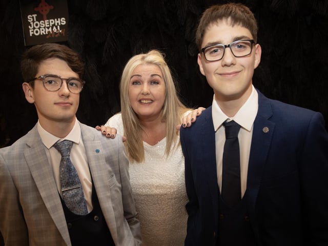 St. Joseph's Boys School Principal Ciara Deane, pictured with Ruairi White and Paddy Quinn at Friday's formal.