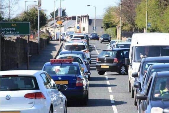 Traffic on the Buncrana Road.