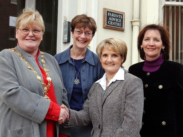 Mayor Kathleen McCloskey with representatives from the Parents Advice Centre in Derry.