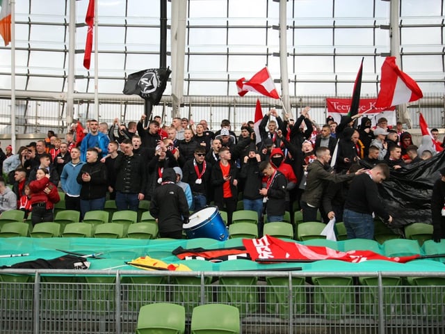 The Red and White army in full voice in the Aviva Stadium prior to kick-off in Sunday's FAI Cup final against Shelbourne. (Photo: Kevin Moore/MCI)