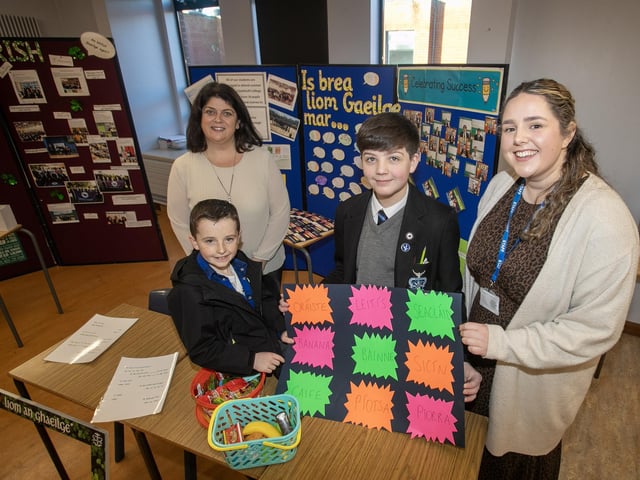 IRISH . . .Our Lady of Fatima PS, Tamnaherin pupil Benedict JAckson pictured visiting the Irsh Department during Saturday's St. Columb's College Open Day.