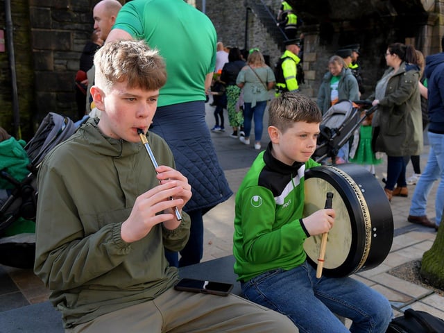 Traditional musicians at the Guildhall on St Patrick’s Day. Photo: George Sweeney