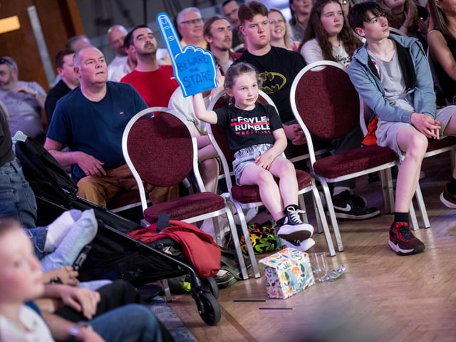 'Beware the Stare' warns this young fan at Saturday's Foyle Rumble at the City Hotel. Photographs by Stephen Latimer.