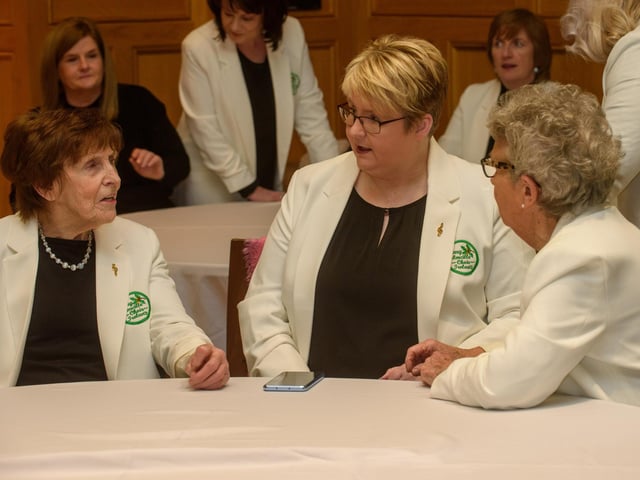 The Mayor Councillor Sandra Duffy welcomed the members of Colmcille Ladies Choir to a reception in the Guildhall as they mark their 50th Anniversary. Picture Martin McKeown. 20.01.23:.