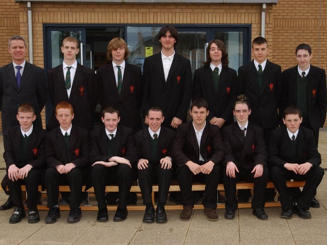 Year 11 class prizewinners. Included is Mr. Pat Hannaway, principal. (1510C16) : St Joseph's Boys School Prizegiving October 2004.