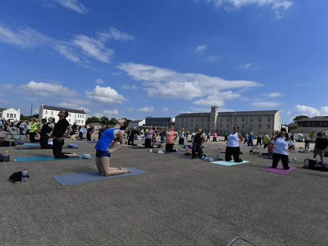 There was a large turnout, in Ebrington Square on Saturday morning, for the Northlands Well Being Yoga event lead by John Bell. The event was part of the Northlands 50th Anniversary Celebrations. Photo: George Sweeney