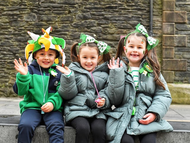 Siblings Teddie (8), Kalla (4) and Thea (7) Thompson enjoying St Patrick's Day. Photo: George Sweeney