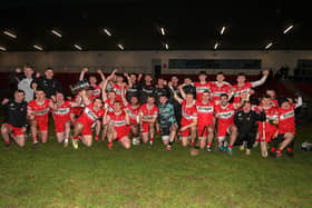 Derry hurlers celebrate their Division 2 Final win over Tyrone in Owenbeg. Photo: George Sweeney