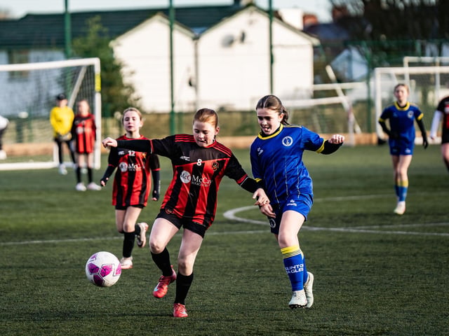 Phoenix Athletic take on Sion Swifts at the inaugural North West U12 Charity Cup at Ulster University's Duncreggan Road pitches. (Photo: Rodi Jeerasoo)