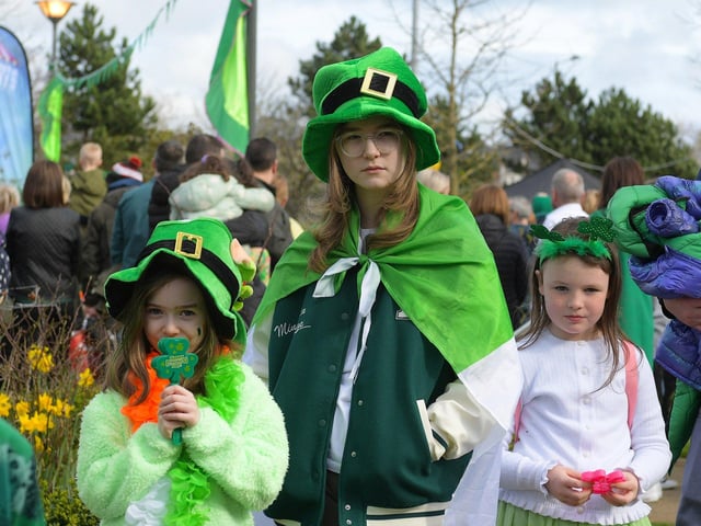 People enjoy the atmosphere at the St Patrick’s Day celebrations. Photo: George Sweeney
