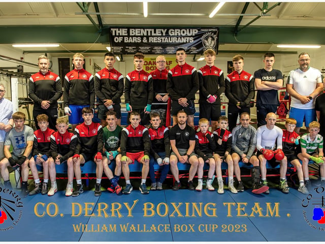 The Co. Derry Boxing Team and coaches ahead of their trip to Stirling, Scotland for the William Wallace Box Cup.