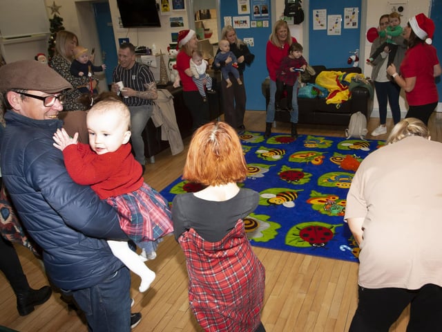 Parents and toddlers ready to get started at Friday’s Christmas event at the community centre in Bishop Street.