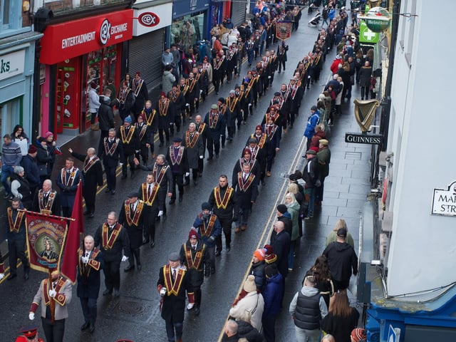Apprentice Boys parading on Ferryquay Street on Saturday.
