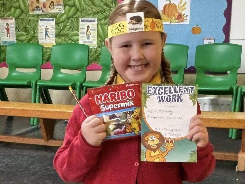 Pupils from Ballougry Primary School pictured at the Harvest Assembly and Food Bank held in the school on Wednesday morning.