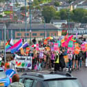 The 2024 Foyle Pride Parade on Craigavon Bridge. Photo: George Sweeney