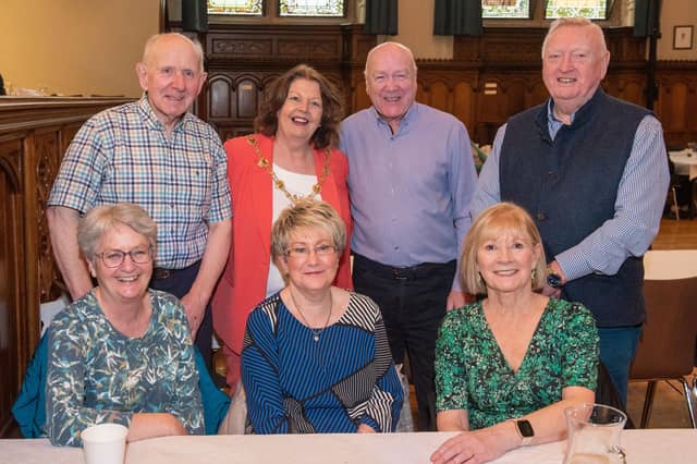 The Mayor Councillor Patricia Logue has hosted the monthly Mayor’s Tea Dance in the Guildhall included are, Meave Crowe, Marcella Rouse, Geraldine McCrory, Kevin McCrory, Patsy Rouse and Howard Crowe . Picture Martin McKeown. 07.02.24