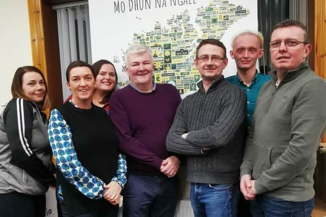 'Out with the old, and in with the new!' From left, Breda Bradley, Rois Deeney, Sophie Gallagher, Nicholas Crossan, Ryan Stewart, Luke Timlin and Mickey McHugh. Missing from photograph are Joanne Fullerton and Kathleen McColgan