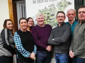 'Out with the old, and in with the new!' From left, Breda Bradley, Rois Deeney, Sophie Gallagher, Nicholas Crossan, Ryan Stewart, Luke Timlin and Mickey McHugh. Missing from photograph are Joanne Fullerton and Kathleen McColgan