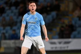 Ballymena’s Calvin McCurry celebrates scoring the winner at Warden Street. Mandatory Credit INPHO/Presseye/Stephen Hamilton