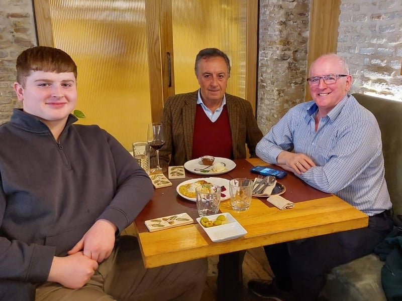 Derry father and son Marcas and Cormac Ó Murchú with Chieftain Ramón Ó Dogherty, head of the Clann Uí Dhochartaigh, in Seville.