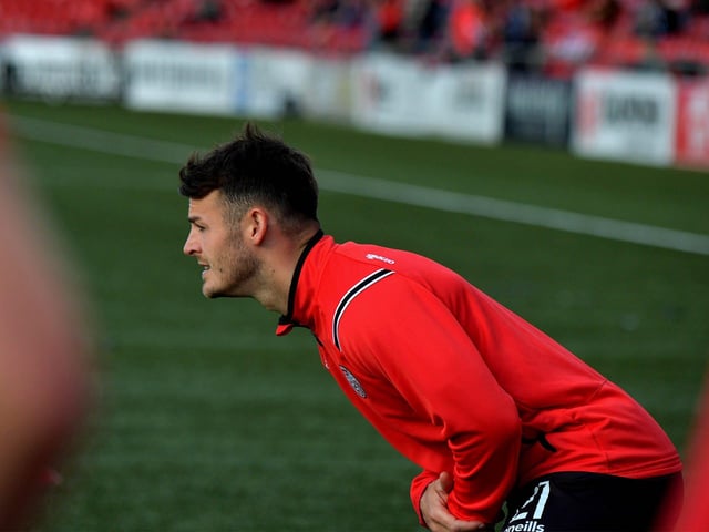 Derry City new signing Danny Mullen pictured during the warm up prior to the game against Sligo Rovers. Photo: George Sweeney. DER2327GS - 079