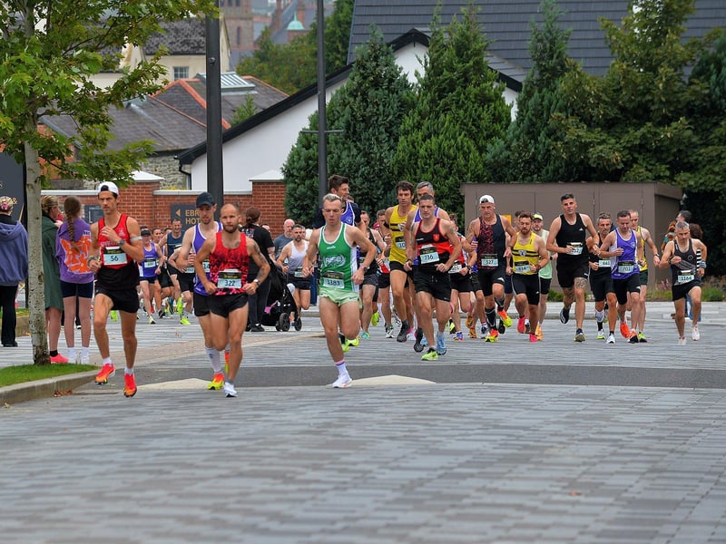 The 2024 Waterside Half Marathon competitors leave Ebrington Square. Photo: George Sweeney