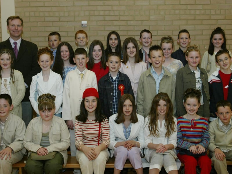 Pupils from St. John's PS, Bligh's Lane, who received the sacrement of Confirmation pictured with their class teacher Mr Devlin.  (0905JB48)