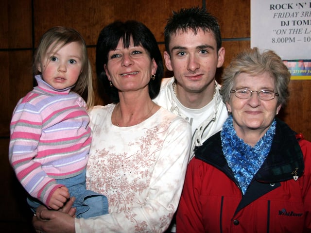 Daryl pictured with his mum Monica, granny Wilson and Rebecca 0051JML : Daryl Harrigan celebrating his birthday.