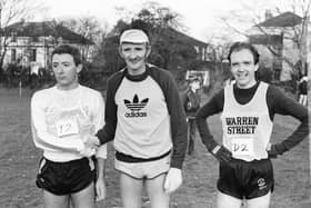 The top three men pictured following the Ulster Cross Country Championships at St Columb's Park back in January 1984.