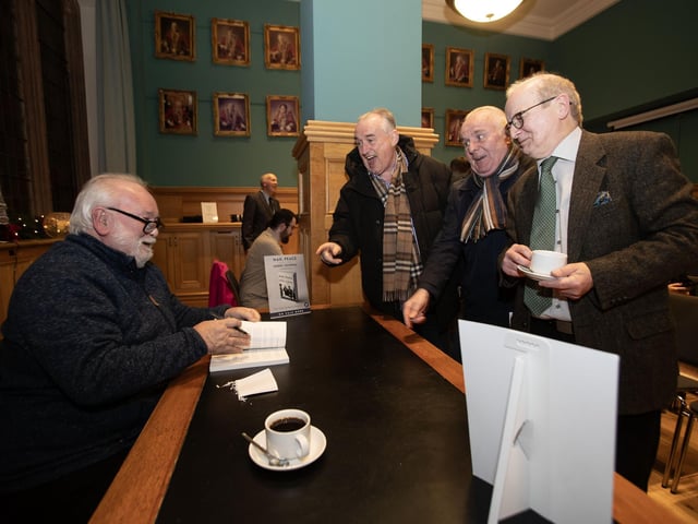 Pat sharing a joke with Eamonn MacDermott, Raymond McCartney and guest speaker, Martin Cowley on Thursday night.