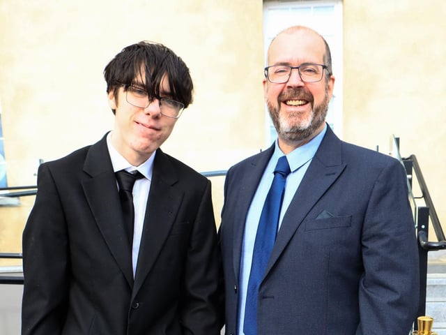 Head Boy Ethan Moore with his teacher Paul Beattie at the Ardnashee formal held in the Ebrington Hotel. (Photo - Tom Heaney, nwpresspics) : .