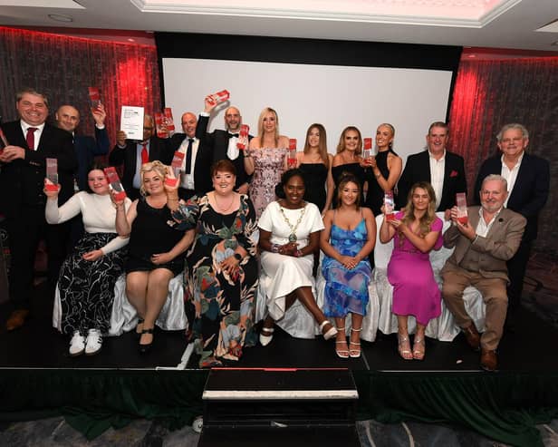 Mayor Lilian Seenoi Barr pictured with winners of the 2024 Derry Journal BetMcLean People Awards. Photo: George Sweeney